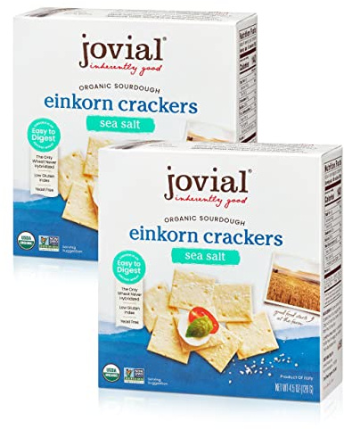 Jovial Organic Sourdough Einkorn Sea Salt Crackers - Sourdough Crackers for Cheese Platter, Made with Einkorn, USDA Organic, Non-GMO - 4.5 Oz, 2 Pack