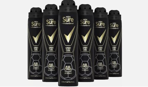 Sure Sport Cool 48h protection against sweat and odour Anti-perspirant Aerosol MotionSense technology deodorant for Men 250 ml pack of 6
