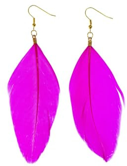 Miniblings Orecchini a forma di piuma, con uccelli, uccelli, mosche, boho hippie rosa, fatti a mano, alla moda, orecchini placcati in argento, 90mm, Cotone