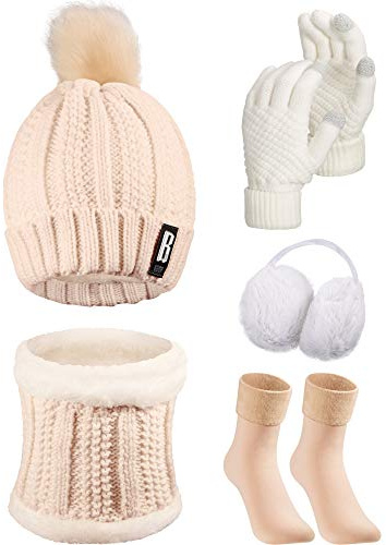 SATINIOR 5 Pcs Winter Hat Scarf Gloves Set 2Color Classic