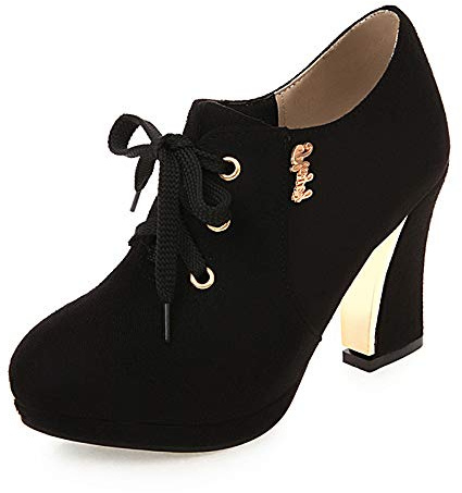 Onewus Damer mode skosnören blockklack pumps, - svart - 42 EU