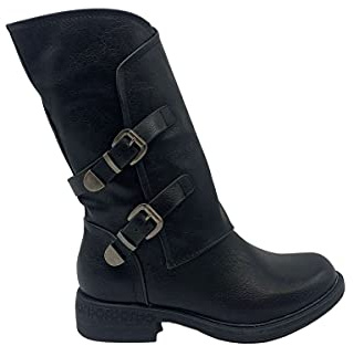 STILL Stivale Donna Scarpe Stivaletto con Fibbia Laterale Zip Cerniera Biker Motociclista Stivali Inverno Nuovi 40 Nero