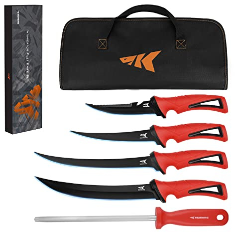 KastKing Intimidator Bait Knife and Filet Knives, Ultra-Sharp G4116 German Stainless-Steel Blades, Fresh or Saltwater, Non-Slip Handle, Durable Storage Bag, and Honing Rod