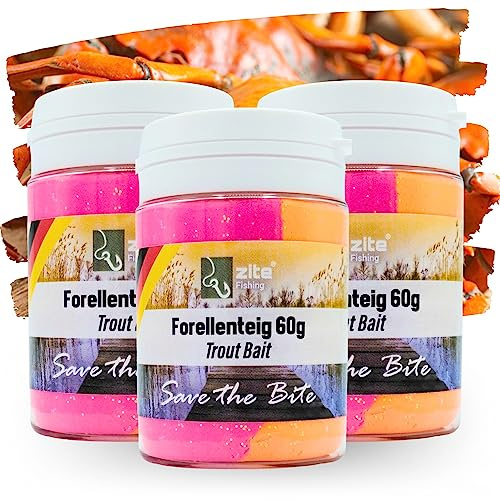 Zite Fishing Forellenpasten-Set – 3x60g Special Edition – UV Forellenteig als Köder-Set fürs Forellenangeln (Krabbe pink/orange)