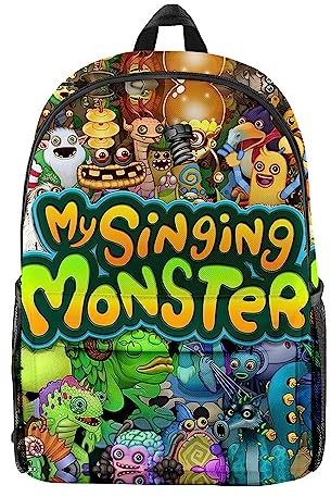 Jiumaocleu My Singing Monsters ryggsäck för barn skolväska canvasväska tecknad 3D-tryckt dagväska vattentät ryggsäck mode vardaglig bokväska för barn tonåringar