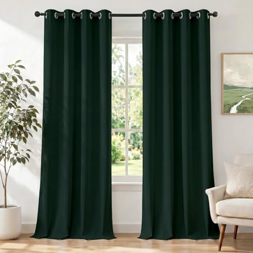 Ystyle Tende Oscuranti per Interni 2 Pezzi, 140x180 cm, Tende Camera da Letto Moderna con Anelli, Tenda Termica Isolante Freddo e Caldo Morbido Idrorepellente, per Soggiorno Cameretta, Verde Scuro