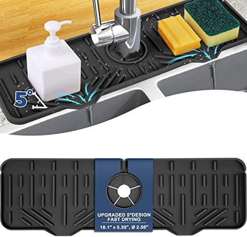 18 Kitchen Sink Faucet Splash Guard Plus Size Silicone Sink Faucet Drying Mat Faucet Handle Drip Catcher Tray Dish Sponge Holder Kitchen Sink Accessories Protector Home Organization Gadgets Organizer