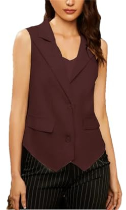 Gilet de costume décontracté sans manches pour femme, gilet d'été, gilets pour femmes, bordeaux, XXL
