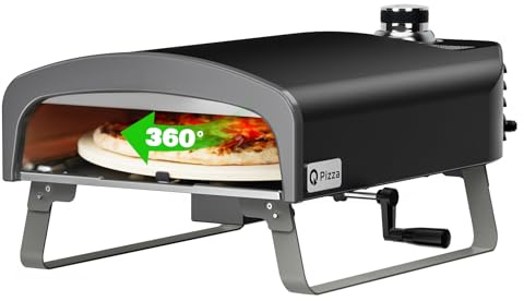 Q Pizza Gas Forno con funzione di rotazione manuale per pizza al sole, pietra Ø 33 cm, 500 gradi