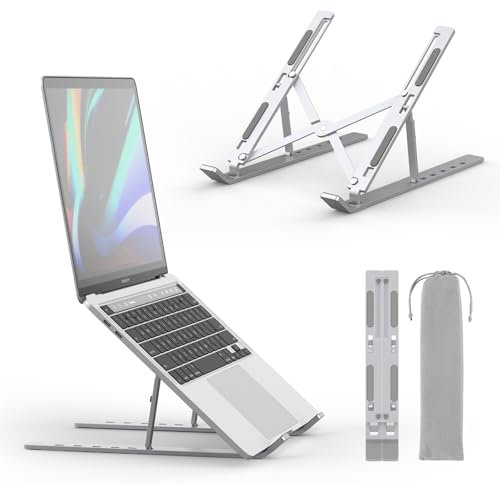 GRIFEMA GB1054 Support Ordinateur Portable Réglable, Support PC Pliable en Aluminium 6 Niveaux de Hauteur, Compatible MacBook Air/Pro, Dell 10-17,3 Pouces, Léger et Stable -Argent