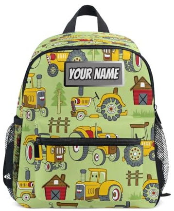 Ksajwzf Sac à dos personnalisé pour enfants, tracteurs et ccartoon agriculture, sac à dos pour filles et garçons, nom personnalisé voitures colorées sacs à livres préscolaires, multicolore