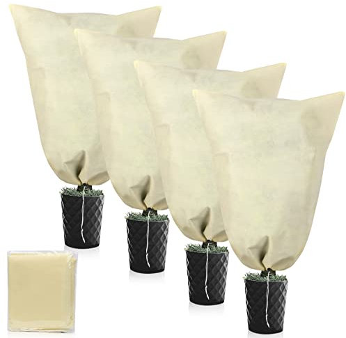 YTOPRO Plant Fleece Frost Protection with Zipper Drawstring,Garden Fleece Frost Protection,Frost Protection for Outdoor Plants,Plant Covers for Winter (4Pack-100x80CM)