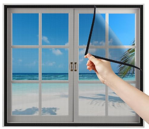 Fliegennetz Fenster Schwerlast Fliegenvorhang 90x120cm Faltbar Verhindert das Eindringen von Insekten/Fliegen/Moskitos in den Raum, Schwarz
