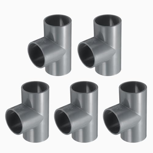 sourcing map 5 Stück 1 37/64 Zoll T-Stück 3-Wege-PVC-Rohrverschraubungen, Möbelbau, Eckbeschläge, Winkelbeschläge für Heimwerker, Regal, Garten, Stützstruktur, Zeltanschluss, Grau