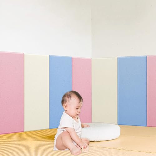 Pannelli Decorativi per Pareti, Pannello Imbottito per Parete, 3D Pannelli Murali Anti-collisione per Bambini, Autoadesiva Testiera Letto Sddensata, Cuscini Adesivi da Parete Decorazione(Blu)