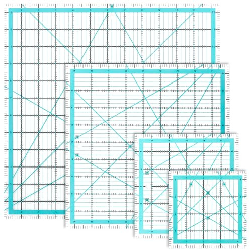 Oungy 4 righelli patchwork da 31,75 cm, 24,13 cm, 15,24 cm, 11,43 cm, righello per cucitura quadrato, con scala e indicatore angolare, 30/45/60 gradi, righello da taglio trasparente per cucire