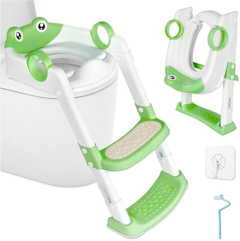 KIMIGO Toilettensitz Kinder mit Treppe,Toilettentrainer für Kinder,Toilettenleiter für Kinder,2-in-1 kinder Toilettensitz mit Treppe,Verstellbar Toilettentrainer Toilettensitz für Jung und Mädchen