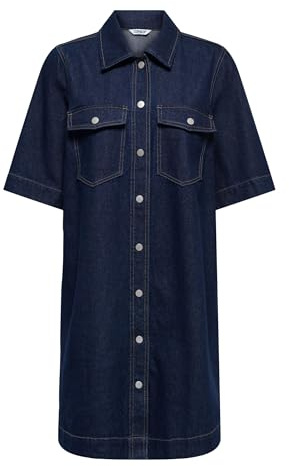ONLY Onlbelle S/S Button Dress DNM Gua Noos Abito Corto in Denim con Tasche sul Petto, Blu Jeans Scuro, XL Donna