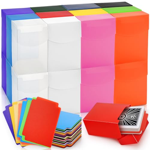ELFULLY 24 Pack Card Deck Boxes with 24 Dividers, Plastic Hard Gaming Card Holder Organizer, Collectible Trading Playing Cards Storage Box, Closed Sports Cards Cases for Family, Party Games