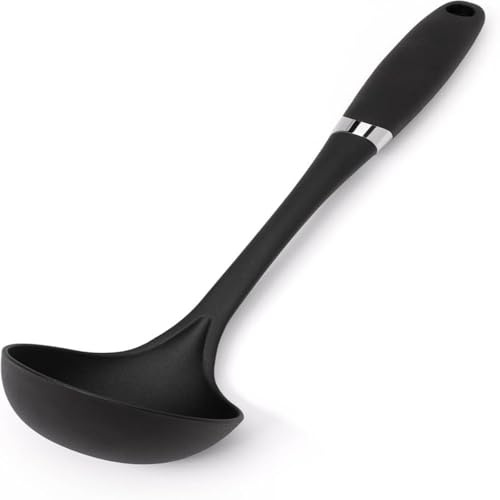 Creative Kitchen Nylon Ladle Spoon | Strong, Robust, Heat Resistant Utensil | Soft, Comfort Grip Handle | Modern, Sleek Design with Chrome Trim | Dishwasher Safe | Stylish Black Ladle