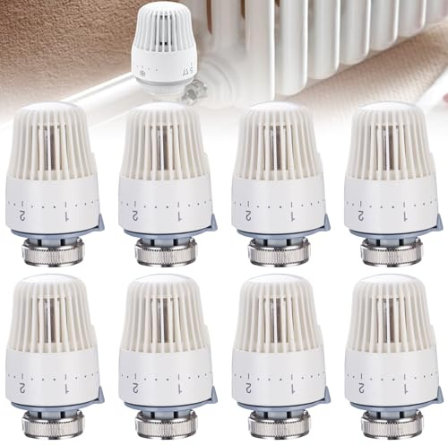 Lot de 8 thermostats de chauffage M30 x 1,5 - Tête de vanne thermostatique - Tête thermostatique - Valve de radiateur - Tête de rechange - Thermostat de chauffage standard pour la maison et le bureau