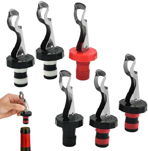 6-Pack Lever-Arm Wine Stoppers for Champagne & Beverage Bottles - Durable Seal for Freshness