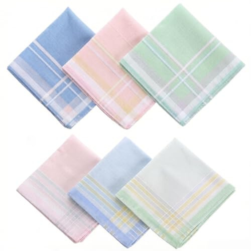 Embhlitfe 6 Pcs Cotton Handkerchiefs for Women,Soft Ladies Handkerchiefs Cotton Stripe Handkerchief,Reusable Washable Ladies Hankies for Womens Weddings Birthday Tea Party Gifting