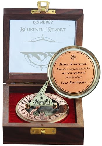 Retirement Sundial Compass Gift for Him or Her - Keepsake for Husband, Wife or Couple, Men Retirement 50th 40th 25th 20th Year Love Celebration. (Retirement Sundial - Wooden Box)