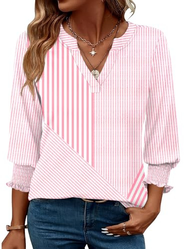 Rapbin Blusa para mujer de manga 3/4 con cuello de pico, túnica, holgada, elegante, informal