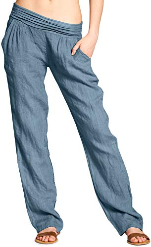 Caspar KHS020 Damen Casual Leinen Hose, Farbe:blau, Größe:3XL - DE46 UK18 IT50 ES48 US16