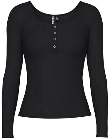 Pieces Nos Mujer Pckitte LS Top Noos B C Camisa Manga Larga Not Applicable, Negro (Black Black), X-Large
