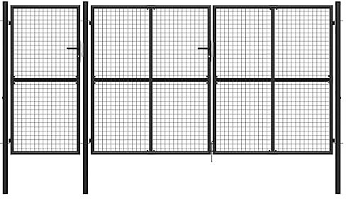 vidaXL Garden Gate Steel Fence Doors Garden Fencing Porch Entrance Yard Lawn Outdoor Driveway Pedestrian Gates 400x150cm Anthracite