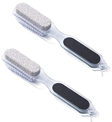 Fußpflege Fußdatei 4 in 1 Multifunktion Fußfeile Kallusentferner Bimsstein Fußbürste Fußraspel Pediküre Werkzeug Peeling Scrubber Harthautentferner Fußpflege Tool, 2 Stücke