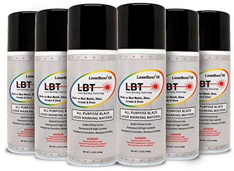 LaserBond 100 Aerosol Black Laser Marking Spray 12 oz 6 Pack, Compatible with CO2 Fiber Diode and YAG Laser Engravers, Permanent Marks on Metal Glass Stone and Ceramic
