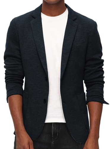 PJ Paul Jones Bléiser de Punto de Estilo Informal para Hombre, Chaqueta de Traje con 2 Botones, Ligera y sin Forro, Azul Marino, Large