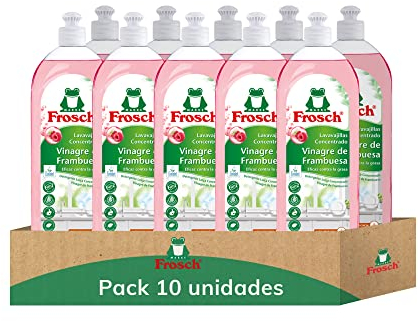 Frosch - Lavavajillas a Mano Líquido Concentrado Ecológico Vinagre de Frambuesa, Extra Desengrasante y eficacia - Pack de 10 Unidades x 750 ml