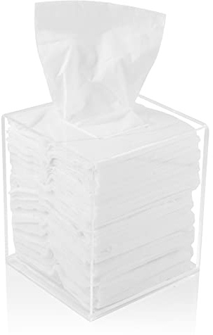 Soporte de Caja de Pañuelos de Acrílico, Dispensador Cuadrado para Tejidos Faciales, Servilletas, Baño, Escritorios, Encimeras, Tocador, Dormitorio (Cuadrado, Transparente)
