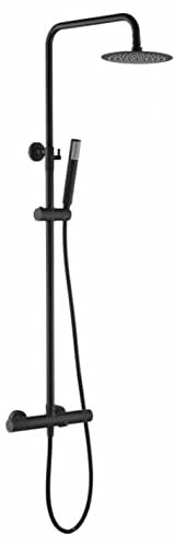 Mice BTD038-B/NG Duschsäule mit Wasserhahn, Duschstange mit Thermostatarmatur, Mattschwarz, Thermostat für Badewanne
