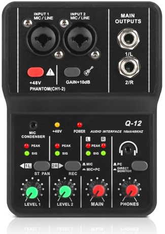 XTUGA Audio Interface, Computer Audio Interfaces for Recording Music XLR with 3.55m Microphone Jack, USB Audio Interface for PC, Studio, Ultra-low Latency Plug&Play, Q-12