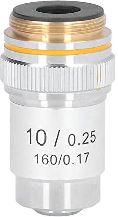 Raguso 10X Microscope Lens Objective Lens Replacement 20.2mm Interface High Light Transmittance with Spring Device for Biological Microscopes