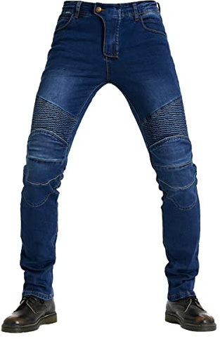 ORANDESIGNE Uomo Pantaloni da Moto Biker Jeans Protezione Motorcycle Pantaloni Rinforzato Slim Fit Armature Pants, 4 x Pad di Protezione D Blu 3XL