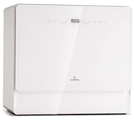 Klarstein Lavastoviglie 5 Coperti, Libera Installazione Silenziosa con 6 Programmi di Lavaggio, Piccola, Mini da Tavolo Compatta e Facile da Installare, Vetro, Bianco
