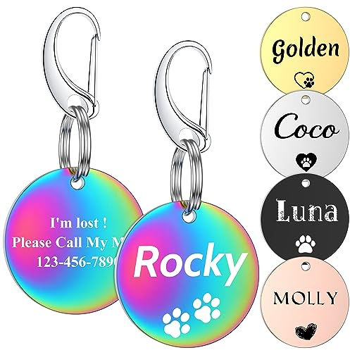 Hundemarke mit Gravur - GISUERY Hundemarke Personalisiert mit 48 Symbolen - Edelstahl und Doppelseitige Gravur - Adressanhänger Hund mit 5 Farboptionen und 2 Spaltringen (Rund)