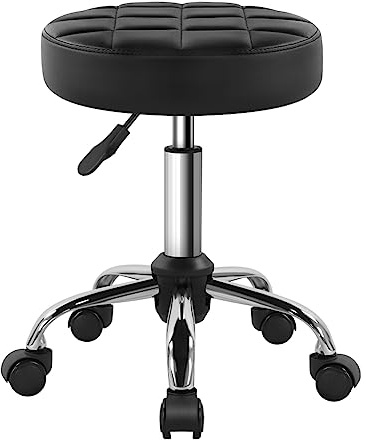 BFTOU Schwarzer klassischer Drehhocker mit Rad für Salon, Arbeit, Zuhause, SPA, Geschäft, höhenverstellbar und kostengünstig, Rollhocker, klein