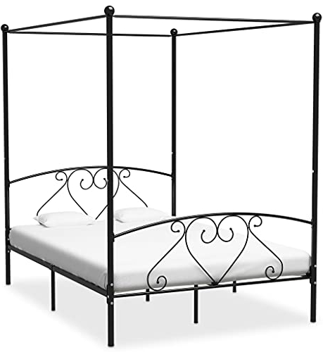 ZQQLVOO Bettgestell Familienbett Palettenbett Himmelbett-Gestell Schwarz Metall 140 x 200 cm