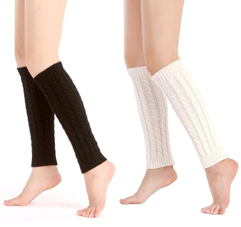 FANGCCC 2 Paar Stulpen Damen Winter Leg Warmers Beinstulpen Damen Stulpen für Damen (Schwarz, Weiß)