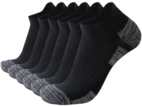 SockWaddles Trainer Socks for Men, 6 Pairs Cushioned Cotton Ankle Socks with Arch Support for Running, Walking, Hiking, Cycling, Breathable Anti-Blister