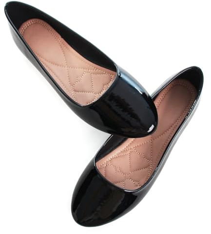 SAILING LU Ballet Flats Shoes for Women Dressy Comfortable Round Toe Slip On Patent Leather Ladies Flat Work Dress Shoes Black Size 7.5