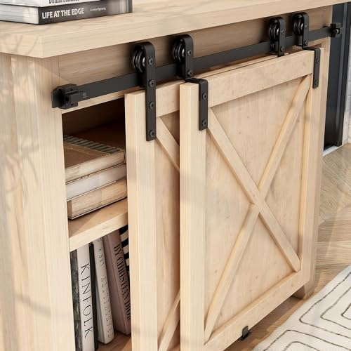 ETIASQSA Kit de ferrure pour porte coulissante de 5 pi/152 cm, mini kit de matériel pour porte coulissante pour portes à ouverture latérale, meuble TV, petite armoire (pas de porte d’armoire)