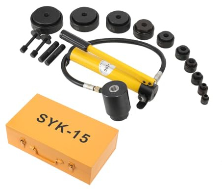 ECUTEE 15T Kit de punzonadoras hidráulicas Knockout, conductor de agujeros, perforador de chapa, punzón hidráulico, herramientas hidráulicas, 10 formas de punzón 16, 20, 26.2, 32.6, 39, 51, 63, 76, 89